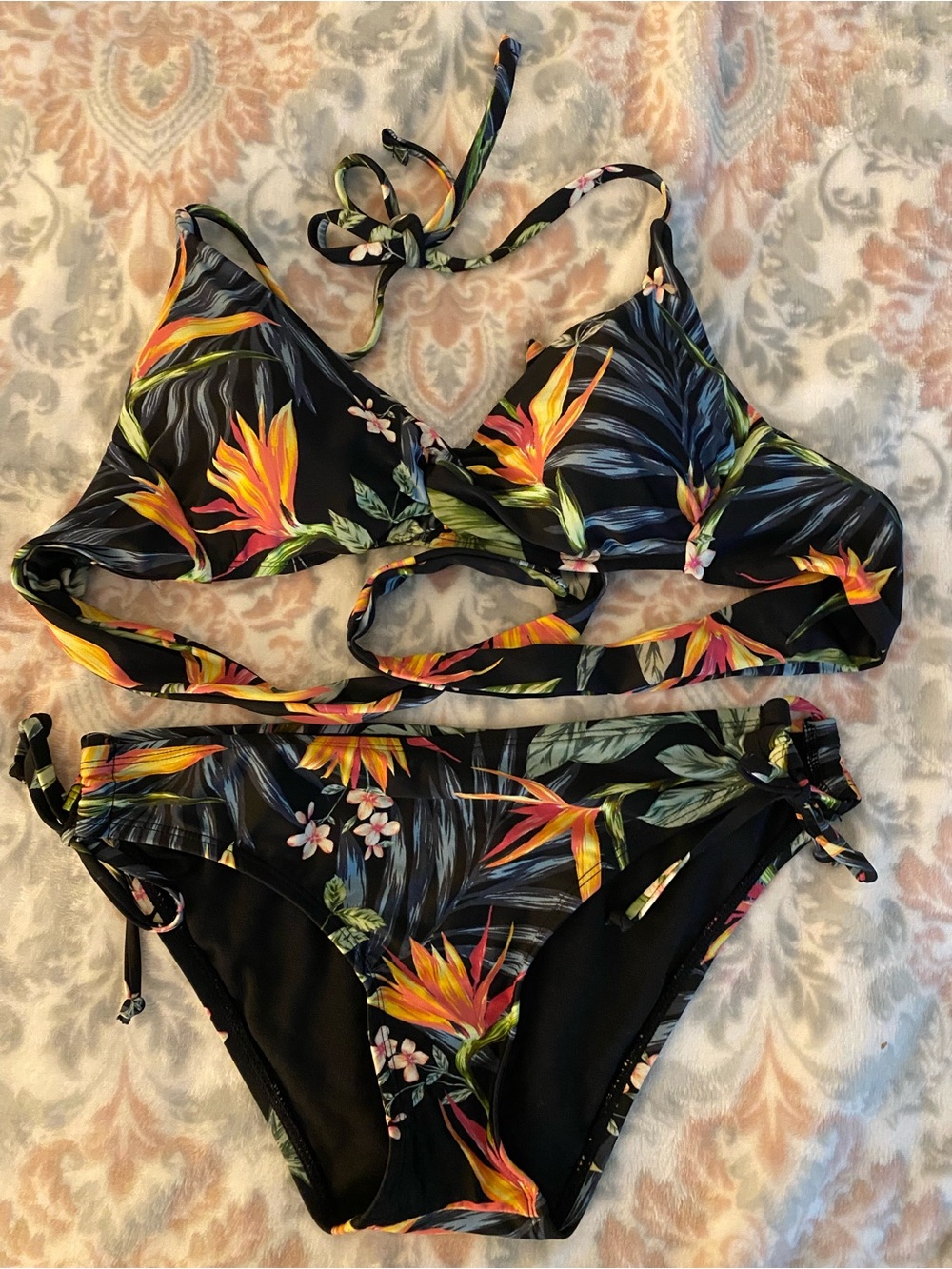 Kona Sol Black Floral Accent Bikini
